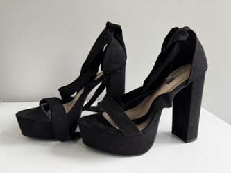 Fashion Nova Black Suede Platform Lace-Up Heels