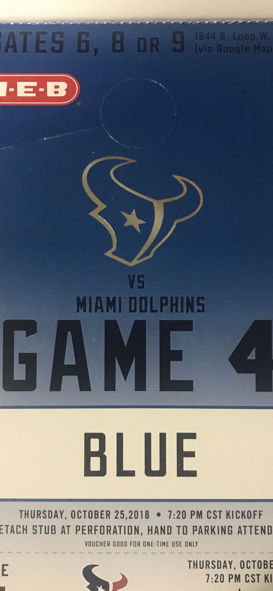 Texans vs Dolphins Blue parking pass