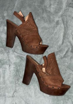 Brown suede platform clogs slingback sandals