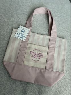 striped trader joe’s mini tote bag