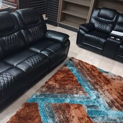 *Wow*---Santiago Black Leather Reclining Sofa/Loveseat Sets---Delivery And Easy Financing Available 