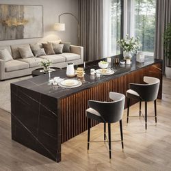 Stylish Black Marble Dining Table with LED Accent