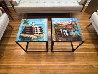 2 Custom Epoxy Resin End Tables – Ocean / Cigar Theme – Handmade