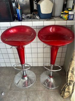 Pair of Red Adjustable Bar Stools