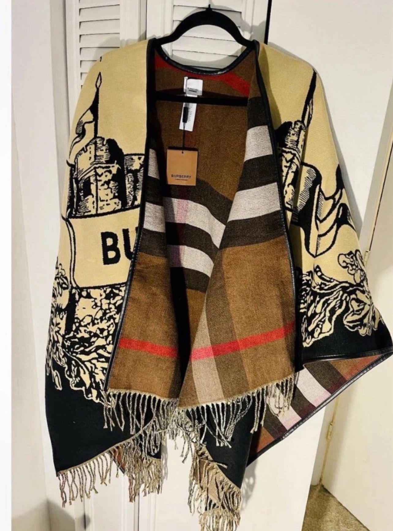 NWT Burberry Shawl Scarf Brown/Black Luxury Cashmere Blend