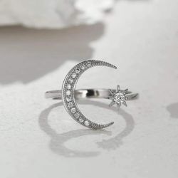 Silver Star Moon Ring 