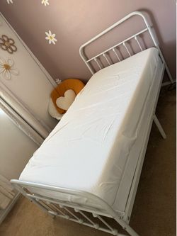 Twin white bed frame and box spring