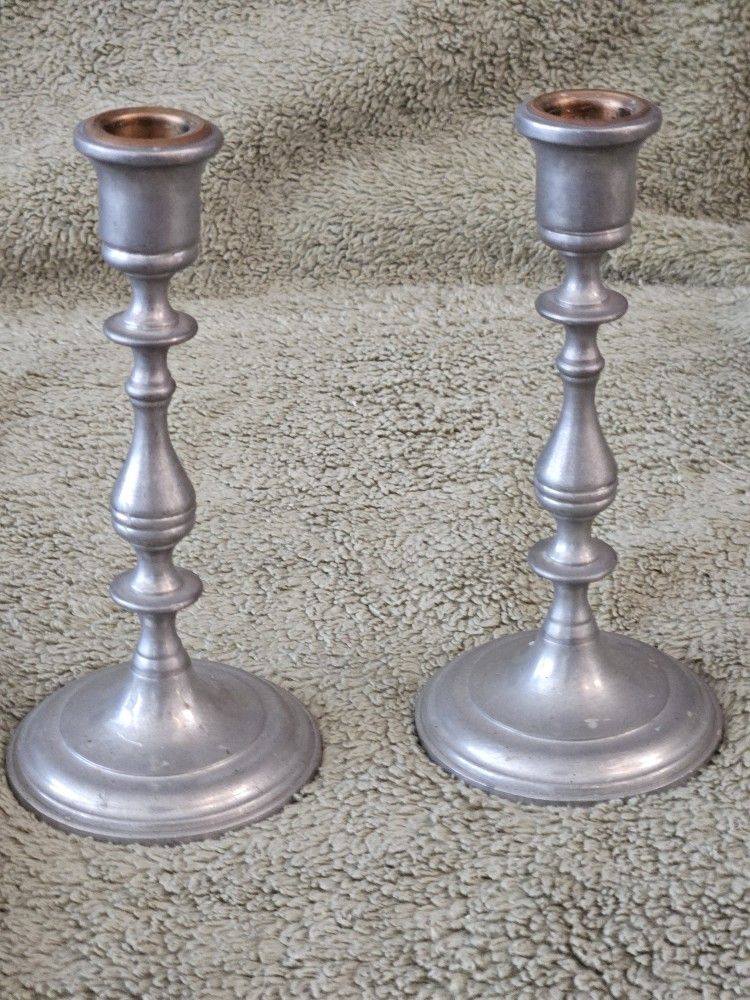 Vintage colonial pewter and copper candlesticks