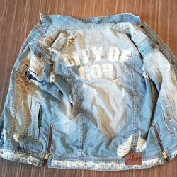 AKOO size Large Distressed Jean Vest