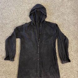 Kaido long sleeve hooded top.  Button down.  Black wash.  Medium.  Mini shirt dress
