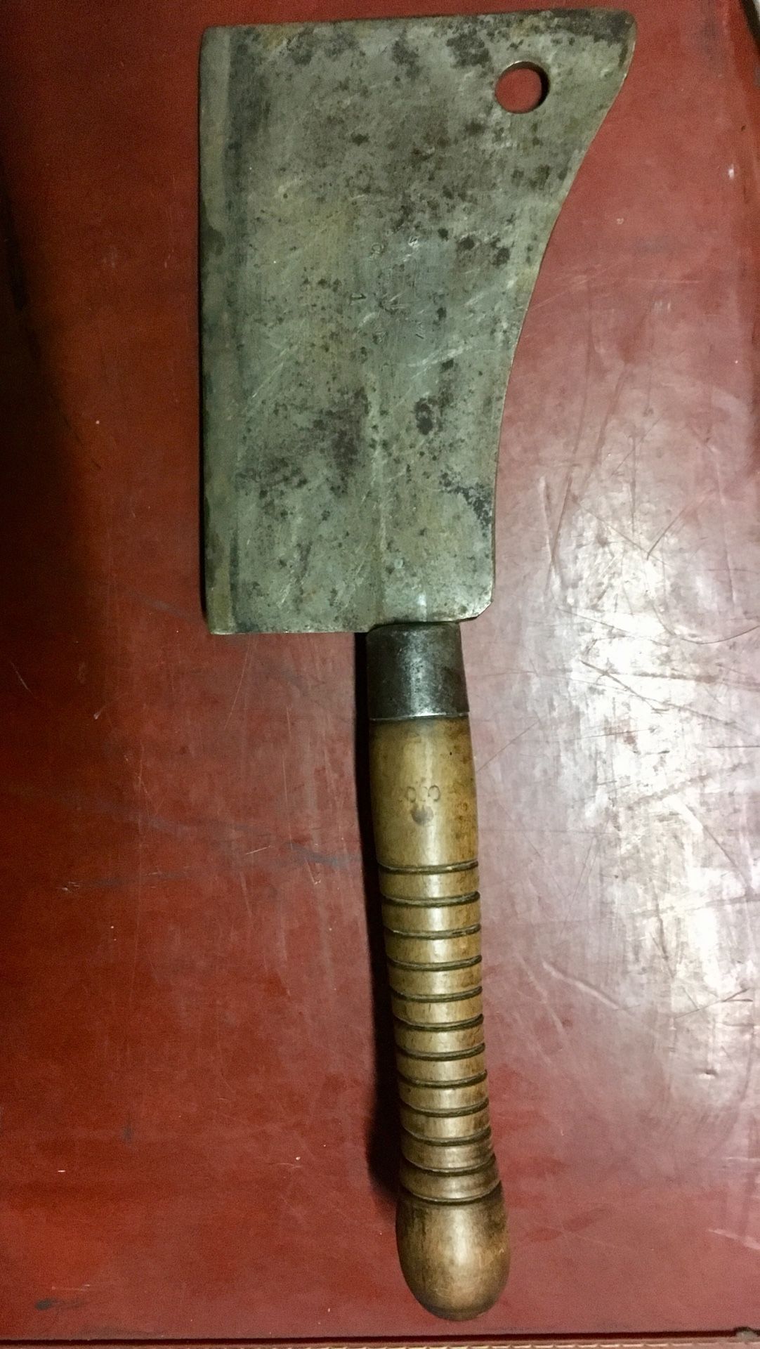 Antique Vintage WM Beatty & Son Meat Cleaver Cow Logo #1