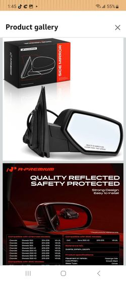 A-Premium Passenger Side Power Door Mirror Compatible with Chevy, GMC
for Silverado Sierra 1 3500 HD - 2014-2019 - Heated Manual Folding Black