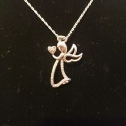 Diamond Accent Angel Pendant Sterling Silver Necklace 18" F11