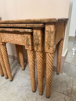 Crackle Finish Nesting Tables with Rope-Twist Legs