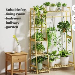 Bamworld Hanging Plant Stand Indoor Bamboo Tall Plant Stand for Multiple Plants