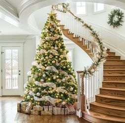 9 Foot Pre-Lit Christmas Tree, Pure Green Flocked