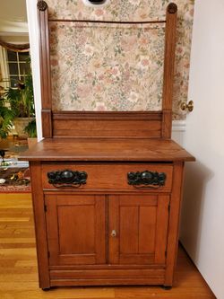 Antique Oak Washstand with Towel Bar