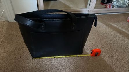Black genuine leather tote bag