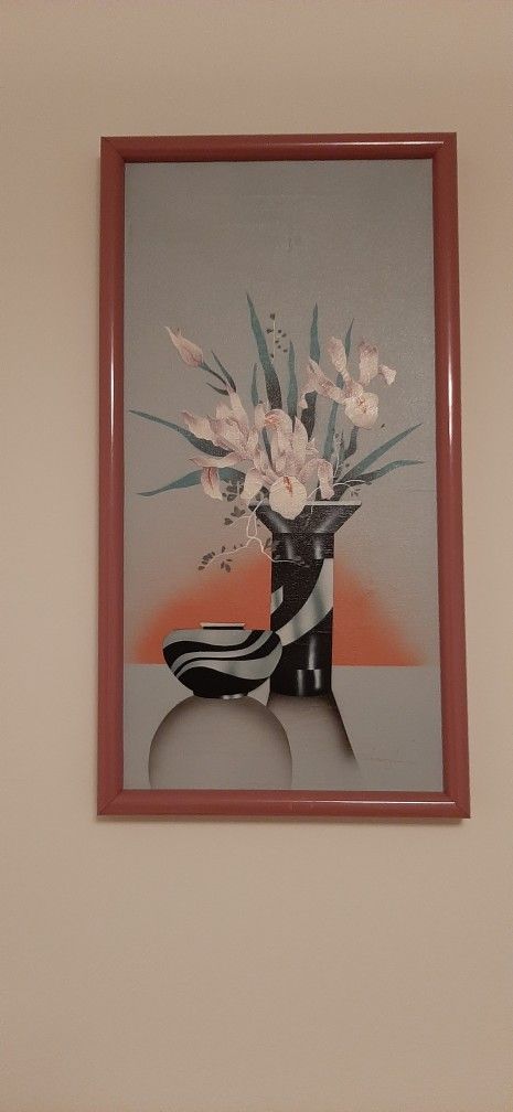 Mid Century Modern Framed Floral Artwork