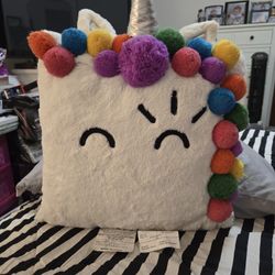 New. Pottery Barn Kids And Flour Shop. Unicorn Pillow With Multi Colored Pom Poms.