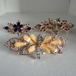 Flower Jeweled Rose Gold Hair Clips SET of 3 