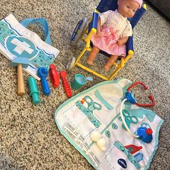 Baby Doll Lot With Wheelchair And Dr. Kit