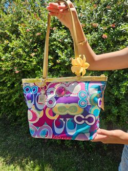 Coach Multicolor Signature Print Canvas Tote Bag