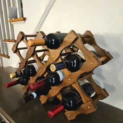 Vintage MCM Accordion Style Expandable 10 Bottle Holder Folding Solid Wood Wine Rack