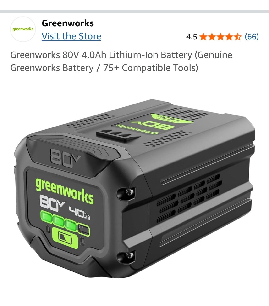 Greenworks 80V 4.0Ah Lithium-Ion Battery (Genuine Greenworks Battery / 75+ Compatible Tools