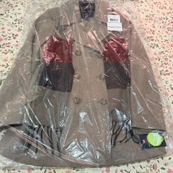London Fog Women's Taupe Heather Double Breasted Peacoat Plaid Scarf Size PM NWT