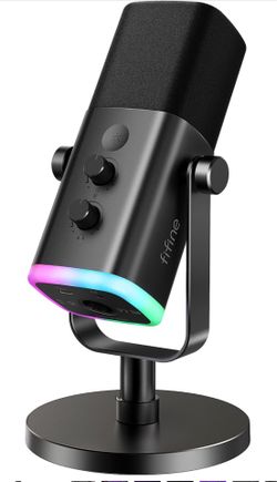 FIFINE USB/XLR Dynamic Microphone for Podcast Recording, PC Computer Gaming Streaming Mic with RGB Light,