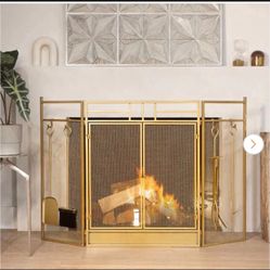 3-Panel Fireplace Screen Panel Mesh Decorative Spark Guard Protector Gate96324