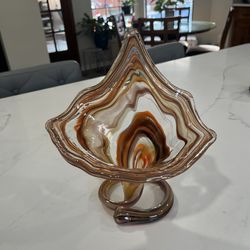 Vintage 1950s Art Glass  vase coil stem hand blown  Brown And Orange Tones