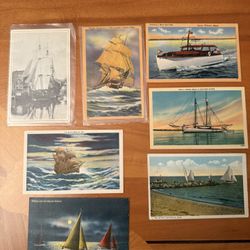 Vintage Set Of 7 Postcards, Boats, Rare