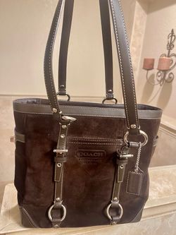 Like New - COACH Chocolate Brown Suede and Leather Large Bucket Handbag Serial # Embossed