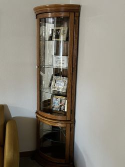 Corner Curio wood glass cabinet great condition