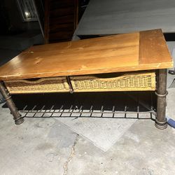 Coffee Table -- Sturdy Steel Frame -- Wooden Top -- Wicker Drawers