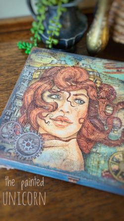 Steampunk Woman Original Mixed Media Art Panel