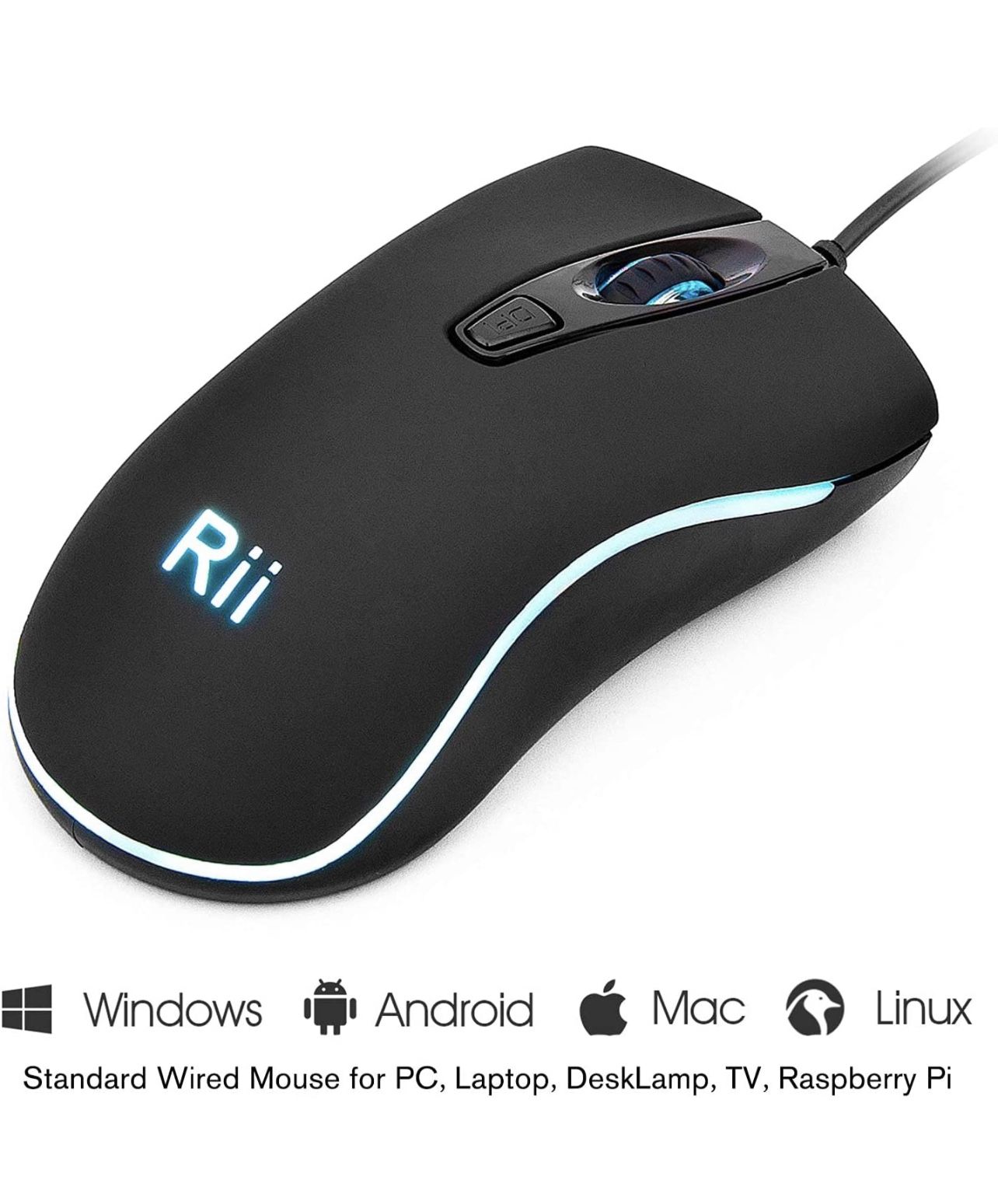 Rii RM105 Wired Mouse,Computer Mouse with Colorful RGB Backlit,2400 DPI Levels