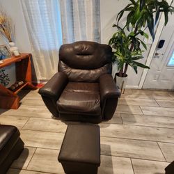 Sectional Leather Included Recliner With A Small Storage Ottoman 