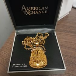 Gold Rope Chain With Pendant Stainless Steel New$60firm