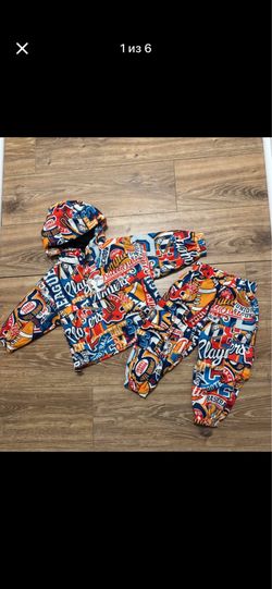 Windproof jacket and trousers set with hood and cartoon pattern (unisex).