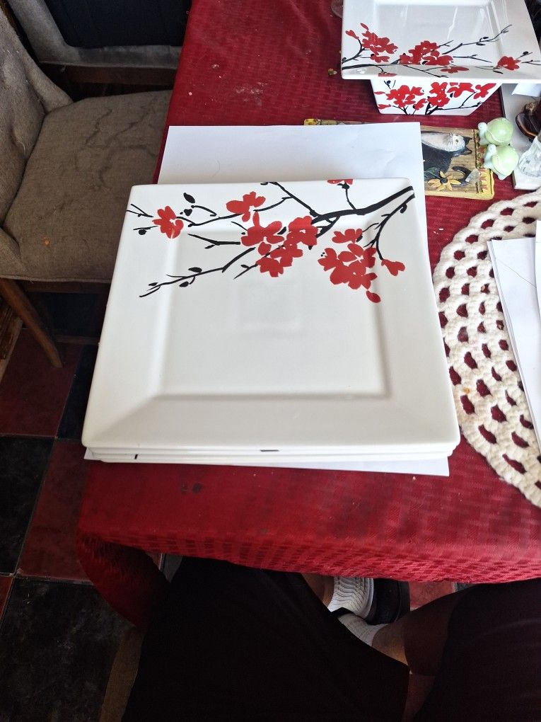 Coventry Fine Porcelain Plate Makayla Japanese Print 103/8" Square Set Of 4