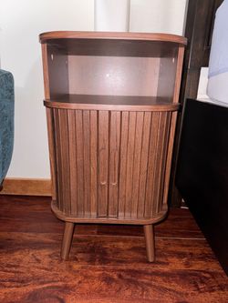 Mid-Century Modern Walnut Nightstand with Cabinet