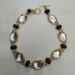 Anne Klein Statement Necklace/Choker 16" Chunky Goldtone Cabochons & Rhinestones