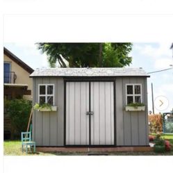 Keter Oakland 11 ft. W x 7.5 ft. D Fully Customizable Durable Resin Plastic Storage Shed with Double Doors (66.3 sq. ft.