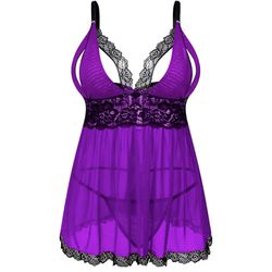Women’s Purple Black Lingerie Dress Babydoll Chemise Sleepwear 