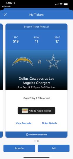 Cowboys Vs. Chargers Tickets (2)