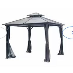 10-ft x 10-ft Dark Gray Frame and Black Fabric Metal Square Screened Gazebo with Steel Roof