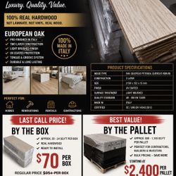 Italian Wood For Sale (88 Boxes)  Oak 24 Square Foot Per Box 